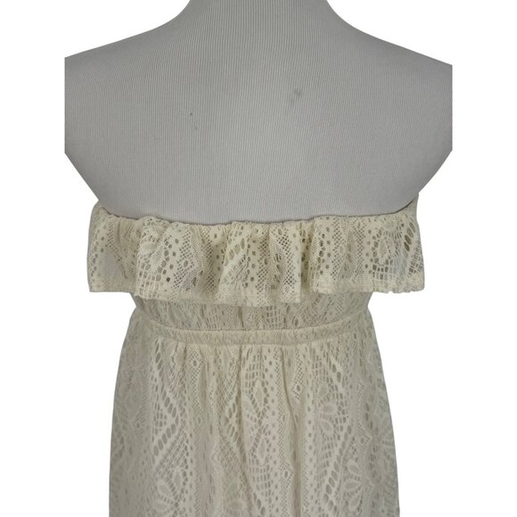 Vtg F21 Cream Lace Ruffle Hem Strapless Maxi Dress | Y2K Coquette Coastal Boho S - Picture 11 of 16